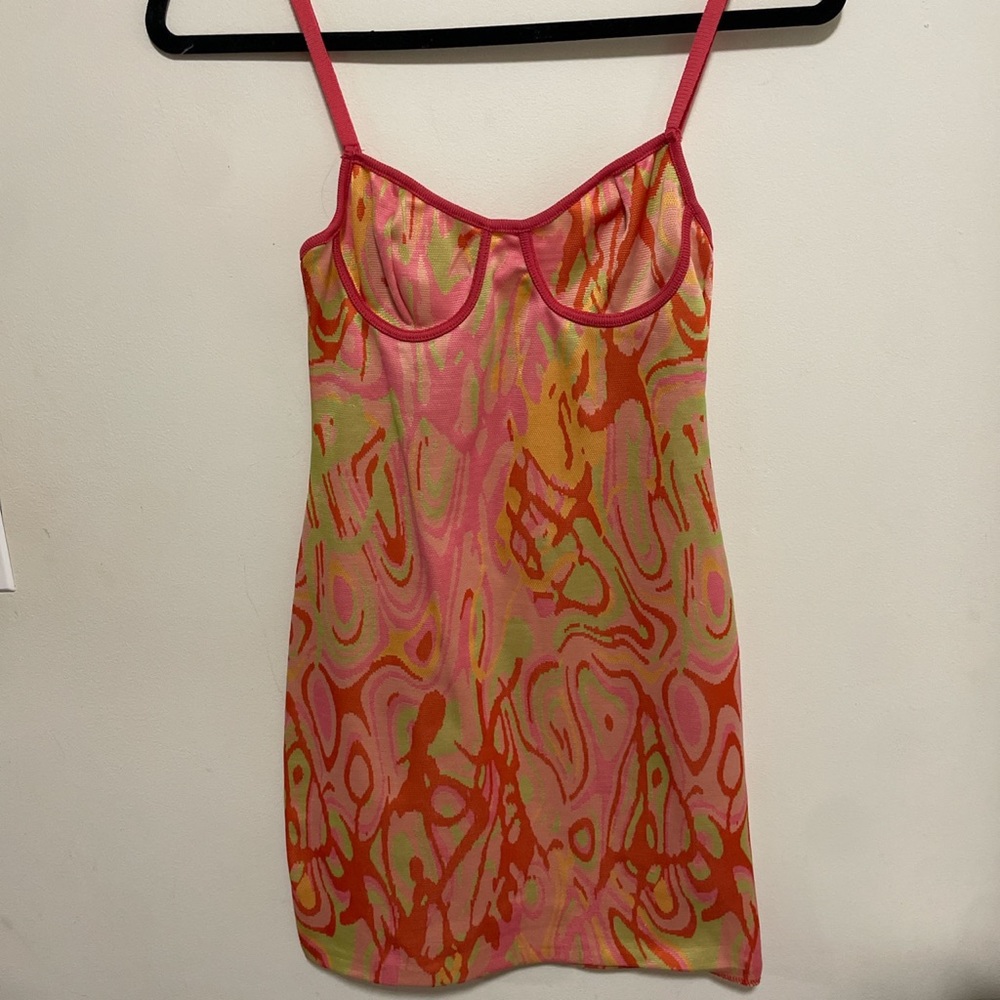 Zara mini dress. Green, orange, light pink. Size small